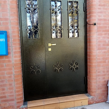 Двустворчатая дверь с коваными элементами
